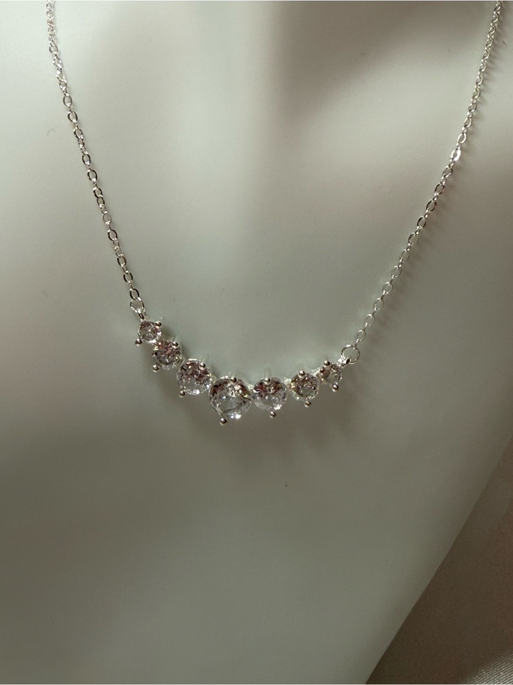 925 Sterling Silver 7 Princess Moissanite Necklace Dressy Chic Dainty Party